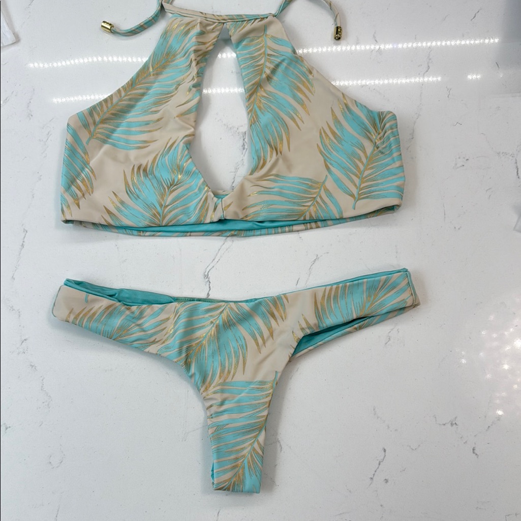 Beach Bunny Gold And Cream Leaf Bikini